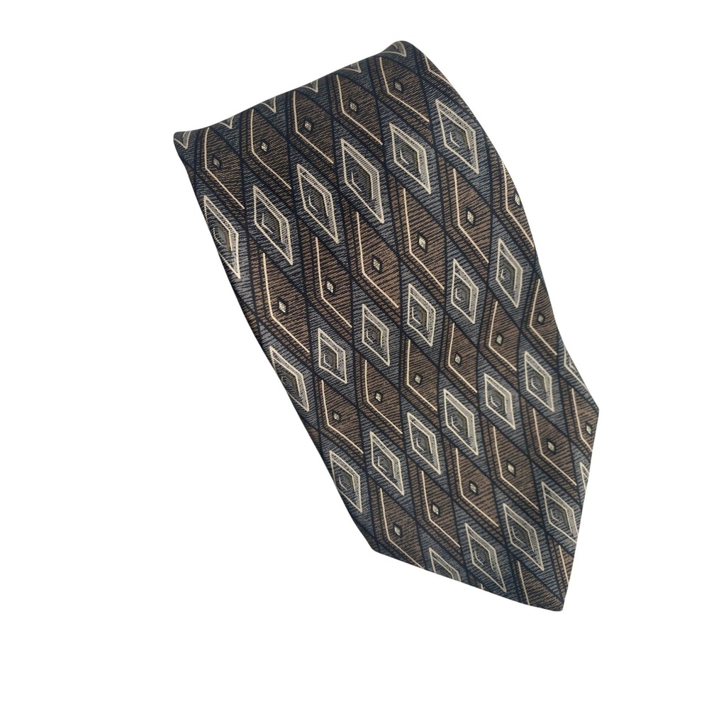 ARROW Silk‎ Neck Tie Mens Brown Gray Diamond Geometric Pattern Classic